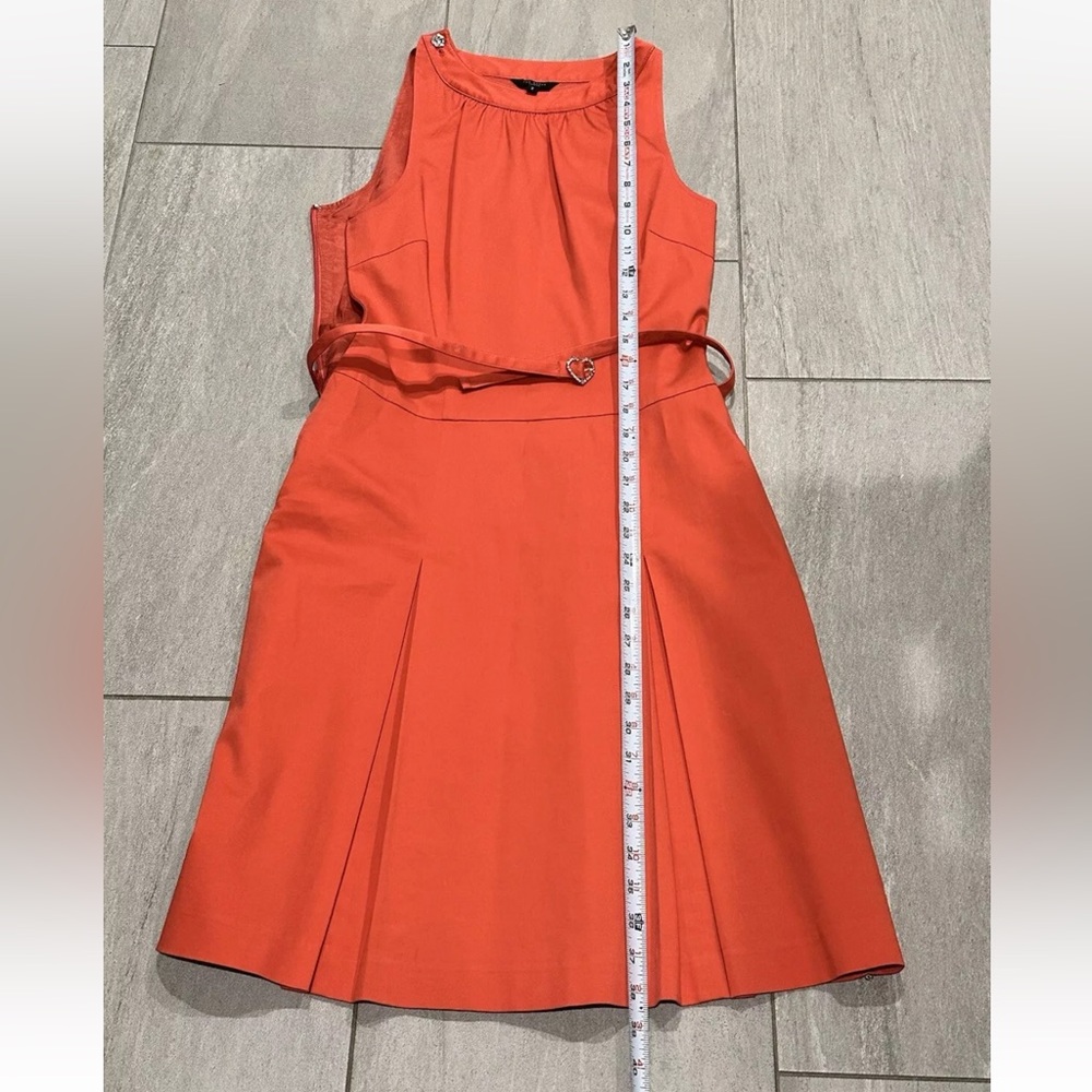TED BAKER BELTED SLEEVELESS SHEATH DRESS CORAL COTTON  RHINESTONE Size 2